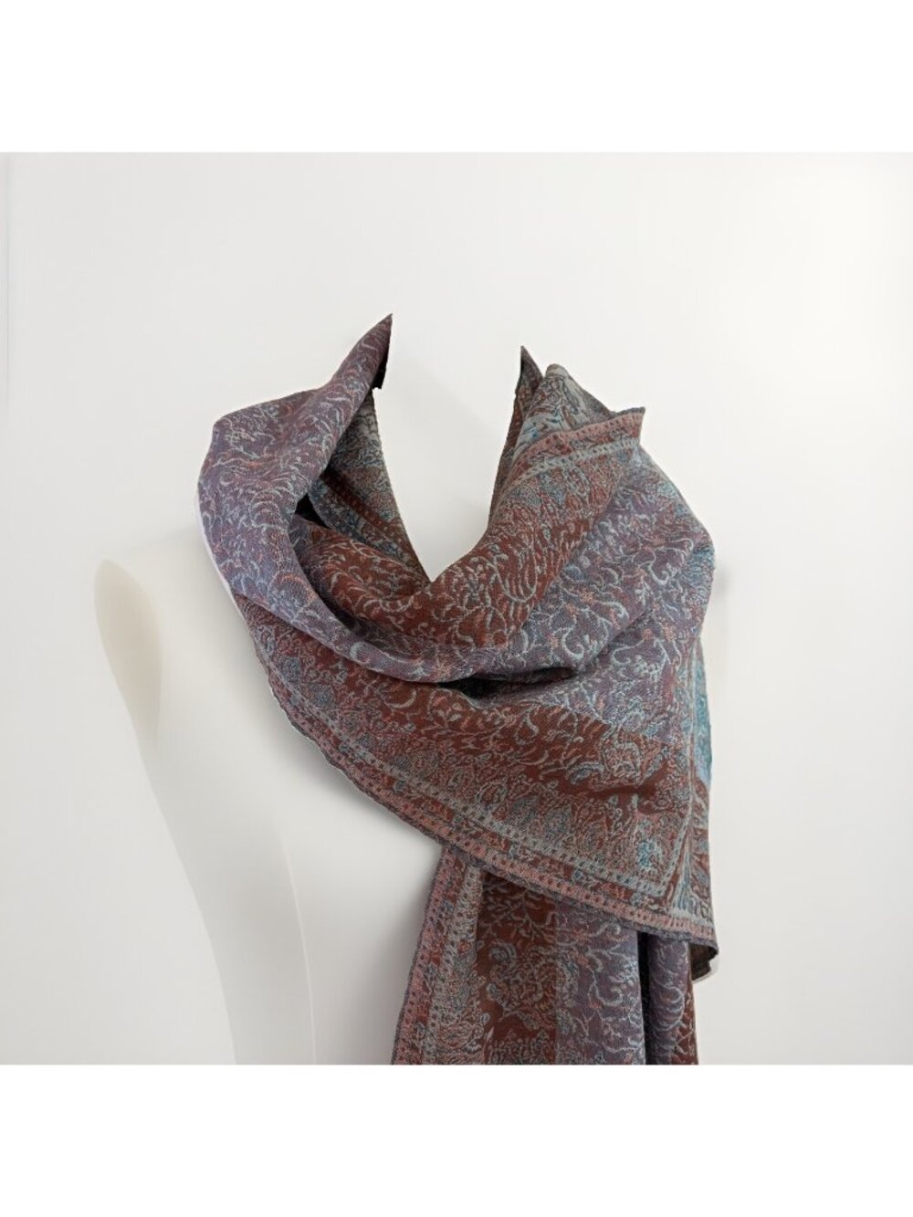 Vintage Pure Merino Wool Paisley Scarf Wrap 21 X 80" Multicolor Fringe Boho Luxe